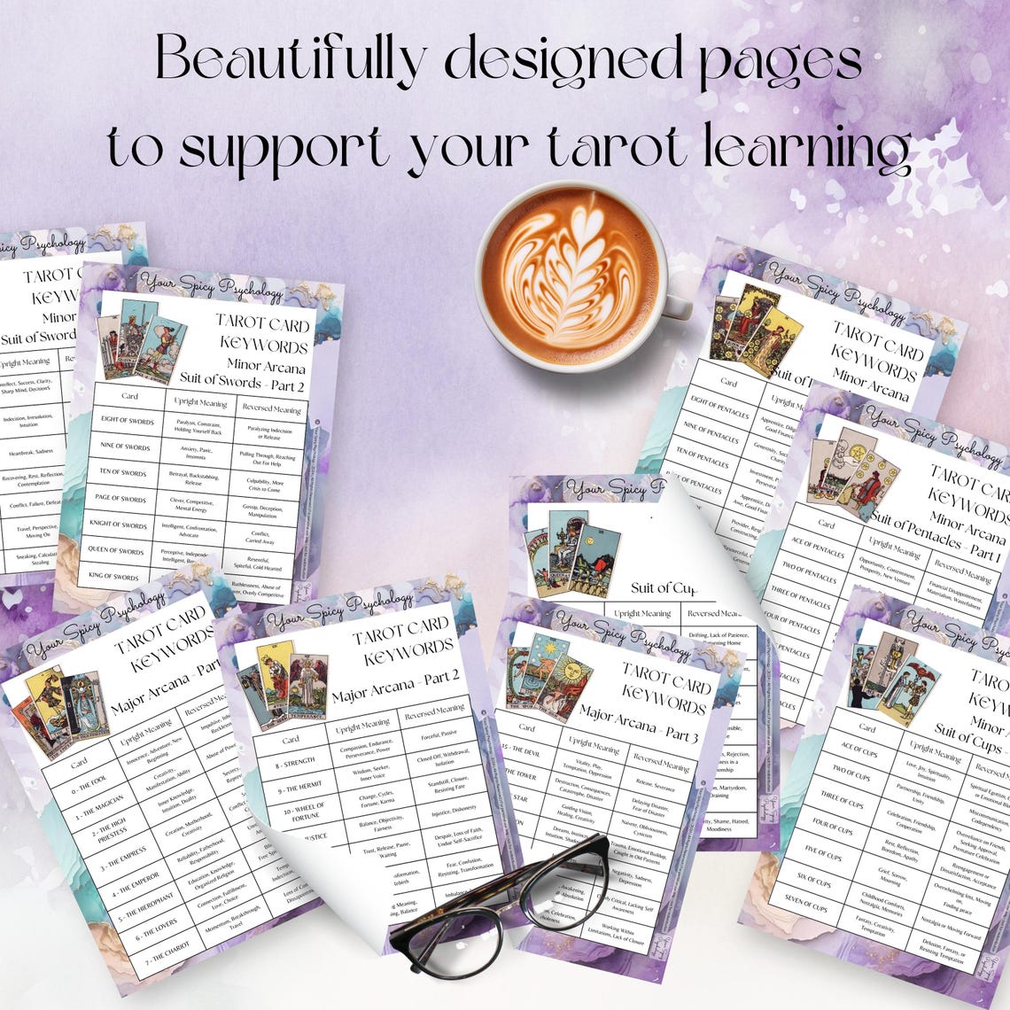 RWS Rider-waite-smith Tarot 78 Card Keyword Cheatsheet Guidebook ...