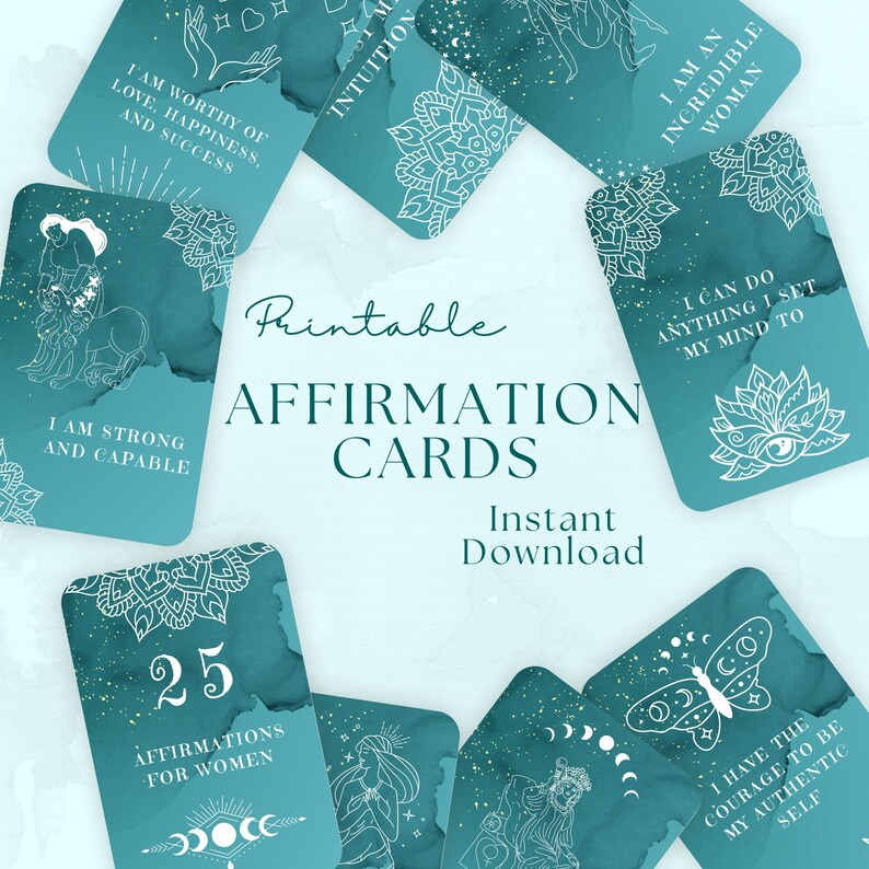 Positive Affirmation Cards for Women - Teal - Manifest Self Love ...