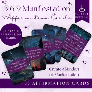 369 Manifestation Affirmation Cards - Attract Wealth Abundance Prosperity Success Happiness - Printable PDF - INSTANT DOWNLOAD