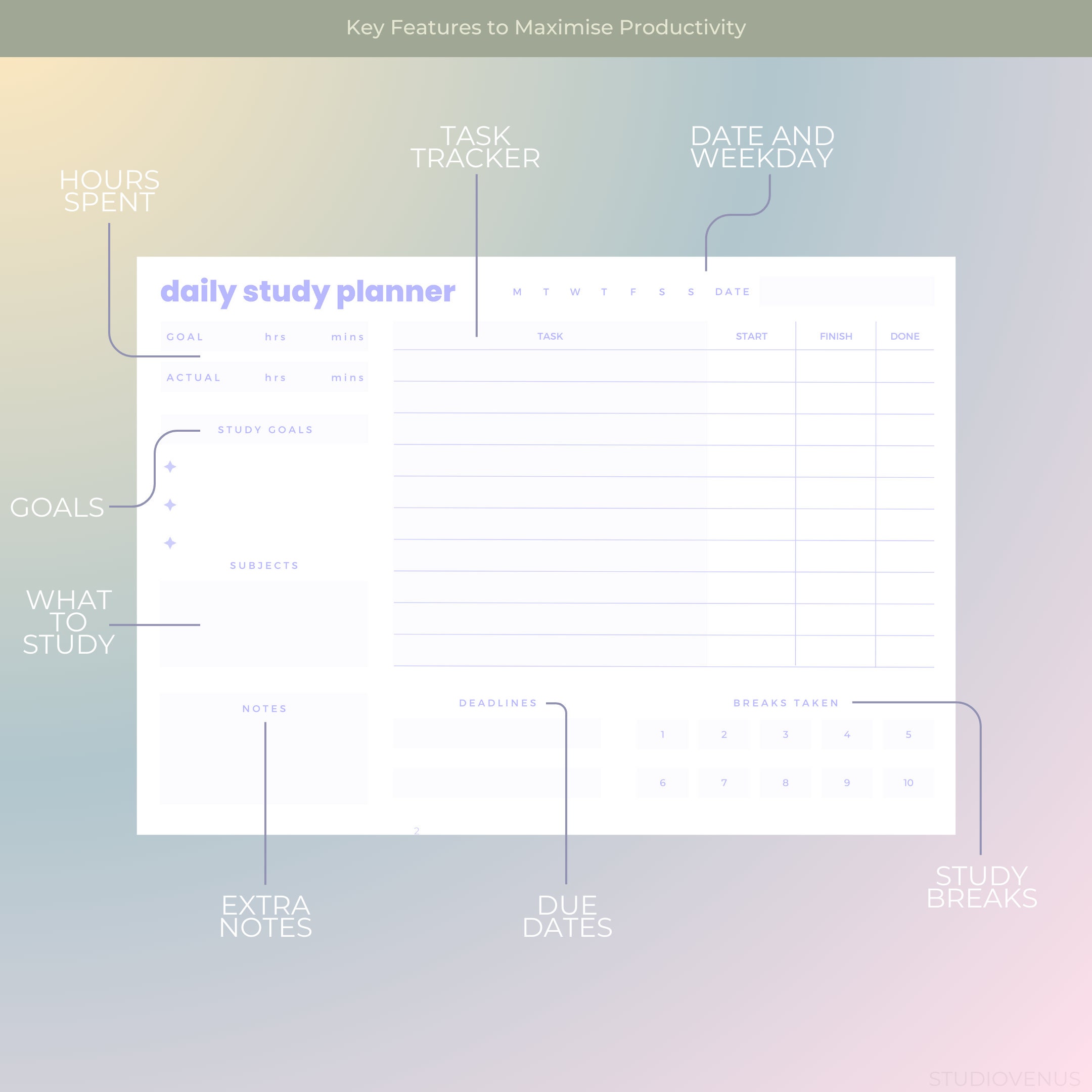 Daily Study Planner for Students Digital Study Planner Template ...