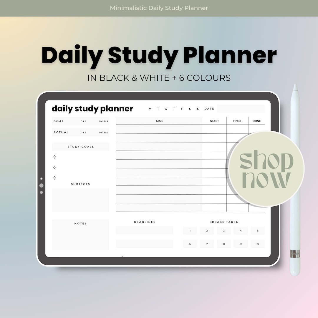 Daily Study Planner for Students Digital Study Planner Template ...