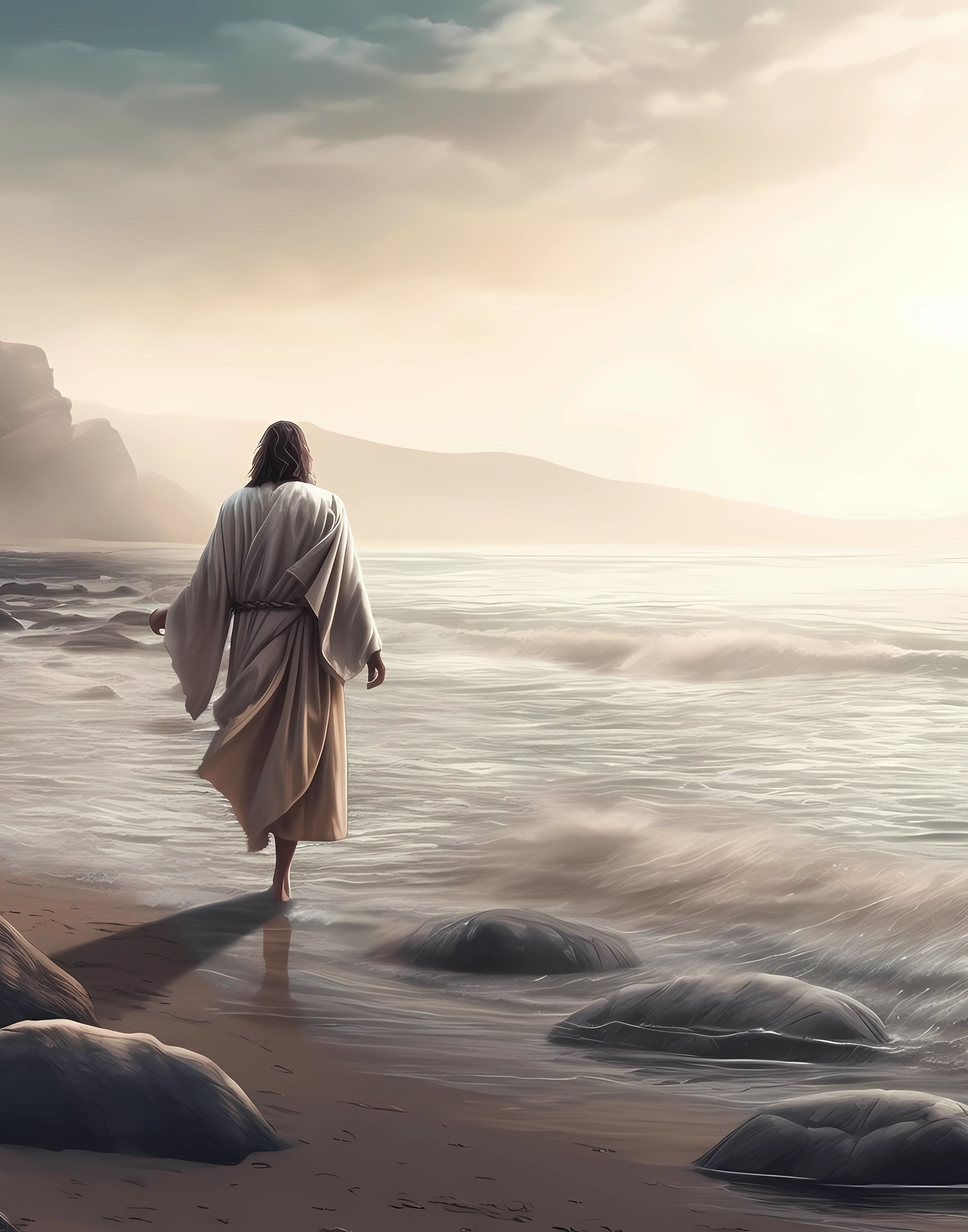 Christian Wall Art Decor Printable Picture of Jesus Christ on the Shore ...