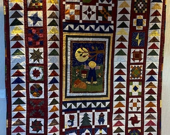 Handmade Autumn Patchwork Quilt – 140 x 120 cm – Whimsical Fall Design