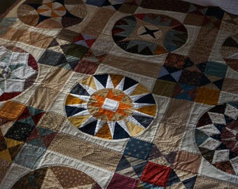 Handmade Patchwork Quilt with Wheel design – 100% Cotton, One-of-a-Kind Heirloom Quilt (141 x 188 cm)