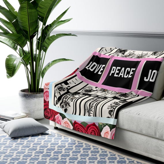 Joy Love Peace Sherpa Fleece Blanket  Perfect Gift for Cozy Nights, Home Decor, Holiday Celebrations, Warmth & Comfort