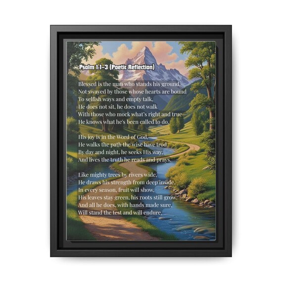 Framed Inspirational Wall Art, Psalm 1:1-3 Canvas Print, Nature Decor, Gift for Home, Motivational Quote, Spiritual Wall Decor