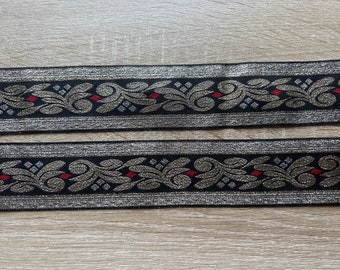 Le meilleur endroit pour la dentelle - Garniture de ruban tissé en tresse jacquard noir / or / argent / rouge avec un motif floral unique de 50 mm de large