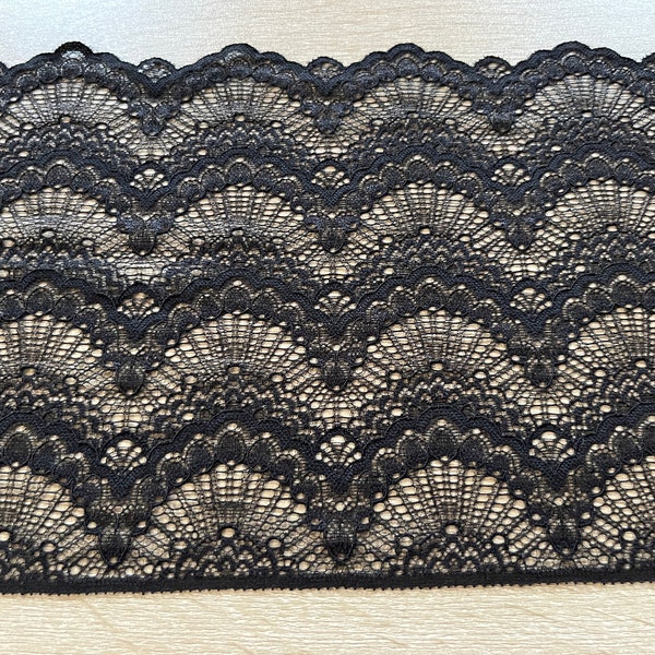 2 metres - Quality Black Regal Intricate Lace Design, Scollop Design, Flounce Lace 8" Black Wide Stretch lace trim