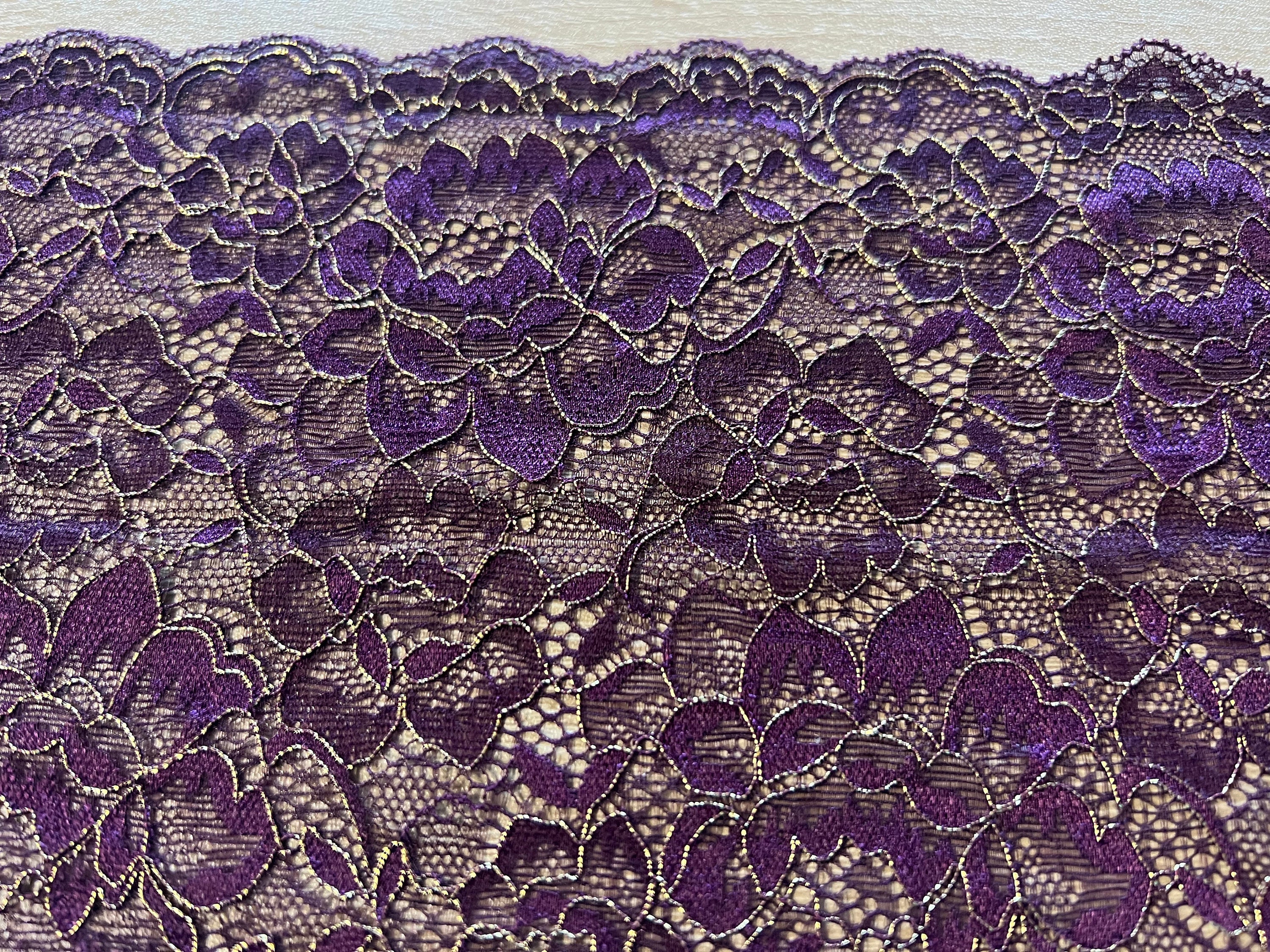 ワンピース loiter Lace-Trimming Dross 2metres Royal Purple Lace Trim, Gold Corded Thread Rose Lace
