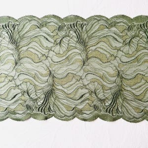 2 m gouden salie groene kanten rand, bloemen brede stretch kant, groene brede stretch kant rand 22 cm groene tule, lingeriekant, groene rand
