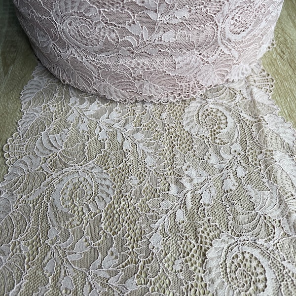 2metres Dusty Pink Lace Trim, Spring Time Floral wide stretch Lace Trim 9"/23cm pink lace, pink tulle, pink lace trim, delicate pink lace