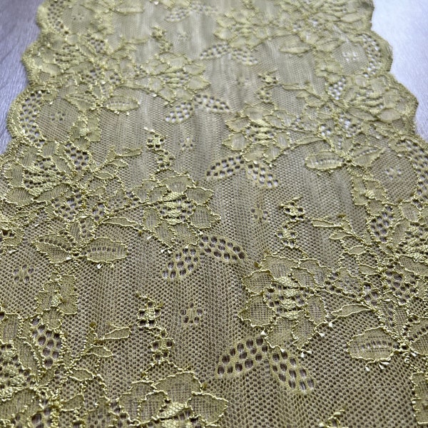 MULTI LISTING Chartreuse Green Delicate Dripped Floral Design Lightly Corded Stretch Lace Trim 8.25"/21cm
