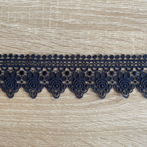 PER METRE Navy Blue TURKISH Guipure Polker Dot Rose Design 2"/4.75cm Wide