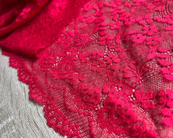 2metre Vibrant Red Lace Trim Delicate Spring Time Floral Design 9.75"/24.5cm Wide stretch lace trim, red lace, red tulle, red stretch lace