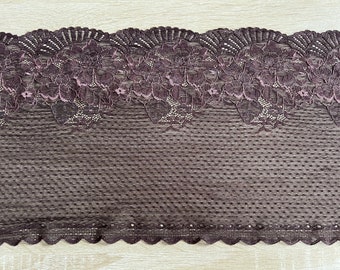 2metres Chocolate Brown lace trim. Floral brown Wide Stretch Lace 9.75"  brown tulle. Lingerie lace. Brown trim