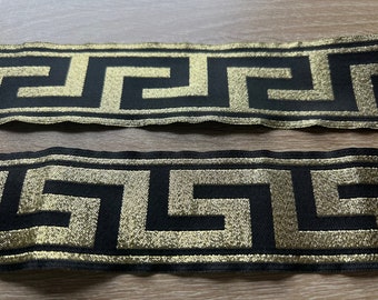 3metres Greek Key Gold Metallic and black Braid, Jacquard Braid Woven Ribbon Trim 50mm Wide, high quality, ribbon, braid, greek, luxury