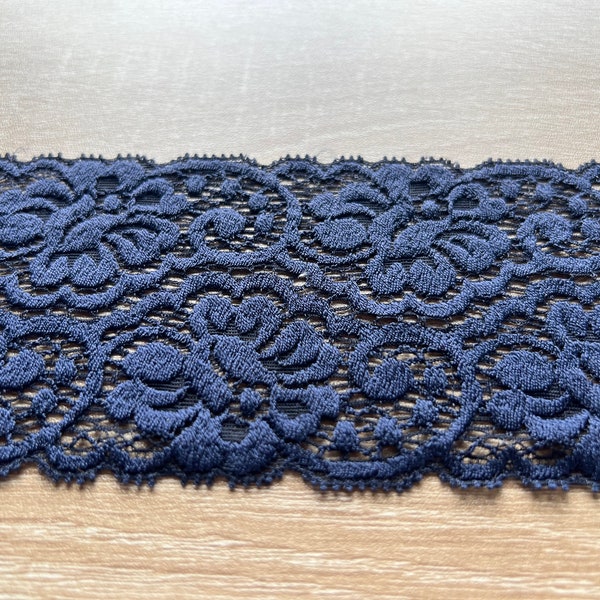 Vintage Retro Nottingham Lace By Guy Birkin - The Best Place For Lace - Navy Blue Lightly Raised Stretched Lace Trim 2.75/7cm