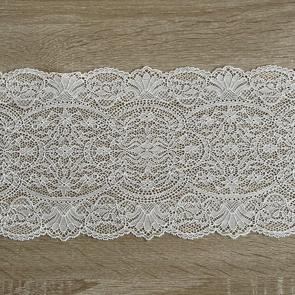 2m Pale Ivory Lace with Delicate Floral Design Lightly Chorded Wide Stretch Lace 7.25" Lace Trim lingerie supplies