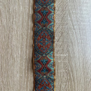 1.4metres The Best Place For Lace - Red / Brown / Turquoise Jacquard Braid Woven Ribbon Trim With A Georgian Design 50mm Wide