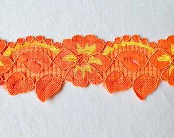 5metres Flower Power Orange lace trim 2"/5cm orange Narrow Stretch Lace, Eyelash lace, orange tulle