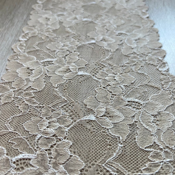 MULTI LISTING Pale Golden Beige Multi Rose Design Lightly Corded Stretch Lace Trim 6.5"/16cm