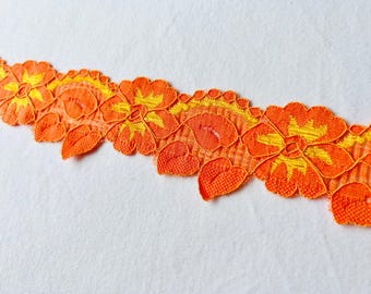 3 metres Flower Power Orange lace trim 2"/5cm orange Narrow Stretch Lace, Eyelash lace, orange tulle