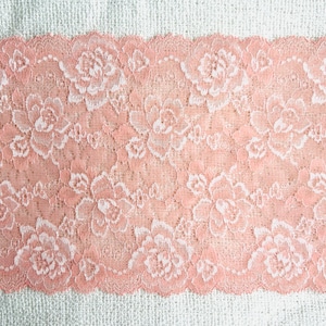 2m Pfirsichfarbene & cremefarbene Spitzenborte, rosefarbene Stretch Spitzenborte 17 cm pfirsichfarben Tüll, pinkfarbene Zierleiste, Wäschespitze, zweifarbige Spitze