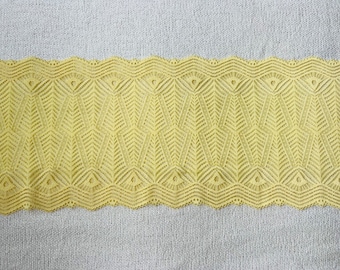 Lebhaftes Zitronengelbes Spitzenband, Geometrisches Breites Stretch Spitzenband 21.5cm gelbe Spitze, gelber Tüll, gelbe Borte, Dessous Spitze, Gallon