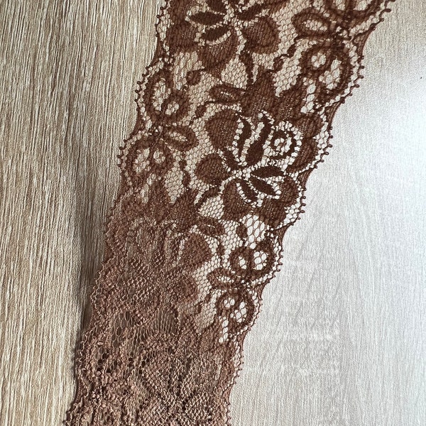 3 meter lyxig brun spetskant, brun smal stretchig spetskant 2,5/6,5 cm brun kant, brun tyll, tyg, sömnad
