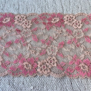 2 m Kirschblüten Rosa Spitzenband, florale Gallonen Spitze, rosa breites Stretch Spitzenband 14 cm rosa Tüll, Wäschespitze, rosa Spitzenborte, nähen