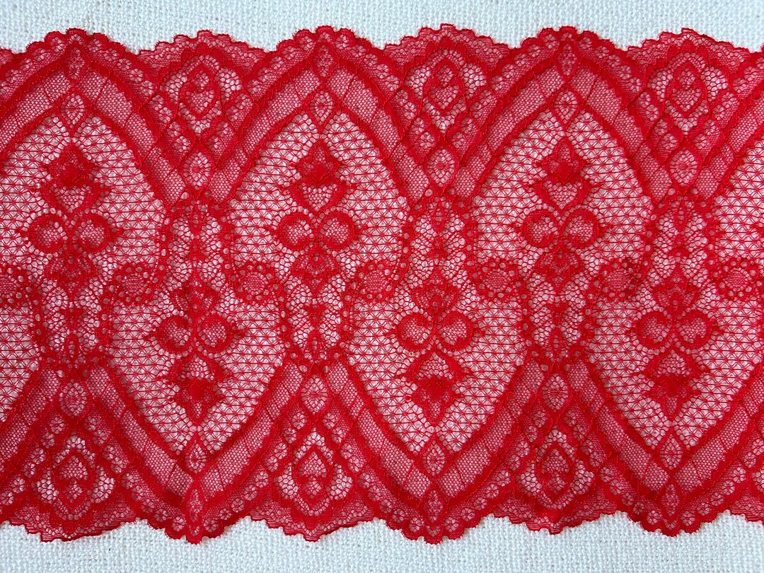 Light Red Lace Luxury Vibrant Red Wide Stretch Lace, Red Lace Trim 9
