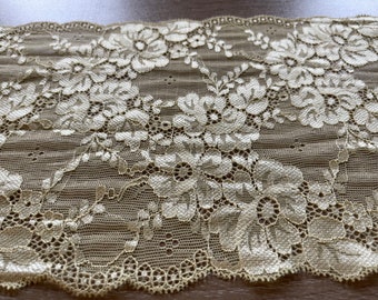 2 Meter hochwertige, lebendige zitronengelbe Spitze mit floralem Rosenmuster, Galloon-Spitze, Satin-Highlights, 7" breiter Stretch-Spitzenbesatz