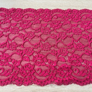 2 metres Deep Red lace trim with Floral Design & Subtle Sateen Highlights 8.75&quot; Red Wide Stretch Lace Trim, red tulle, lingerie, sewing,
