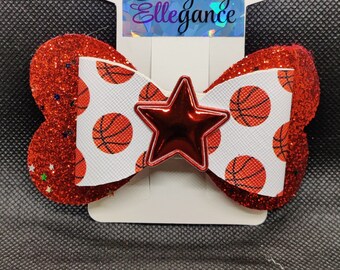 Basketball Hairbow with Metallic Star Accent - Orange and White