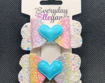 Pastel Glitter Heart Set with a Heart Accent - Blue, Pink, Yellow, and White