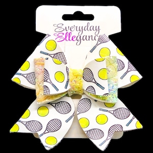 Glitter Tennis Racket Bow - Yellow, White, and Black