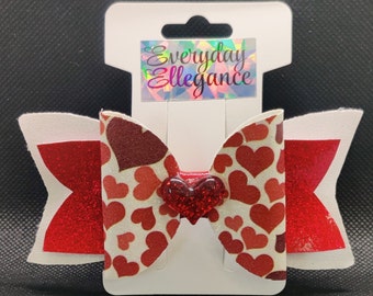 Triple Layer Bow with Sparkly Red Heart Accent