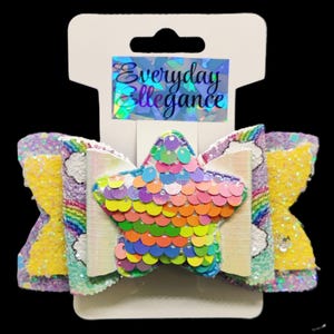 Glitter Rainbow Hairbow with Sequin Star Accent - Multicolor