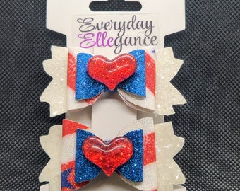 Patriotic Glitter Heart Set - Red, White, and Blue with a glitter heart accent