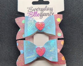 Glitter Polka Dot Set with Heart Accents - Pink and Blue