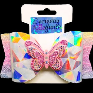 Holographic Glitter Hairbow with Jeweled Butterfly Accent