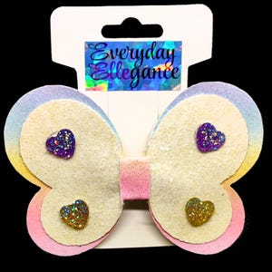 Glitter Butterfly Hairbow with Heart Accents