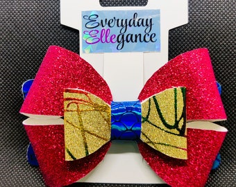 Four Looped Hairbow - Pink, Blue, and Gold