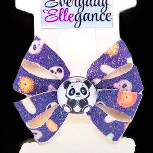 Glitter Panda Bow with a Panda Cabochon Accent