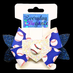Fiocco a mulinello con glitter da baseball, base e dettagli da baseball - Blu e bianco