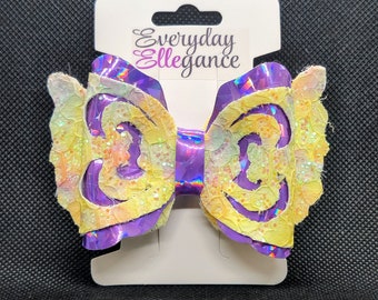 Holographic Butterfly Cut-Out Bow - Yellow and Purple