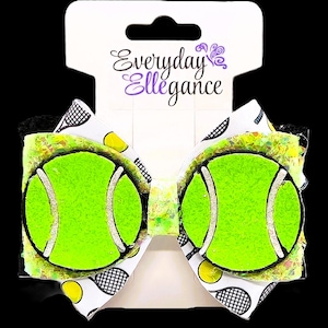 Glitter Tennis Bow - Green, Black, and White