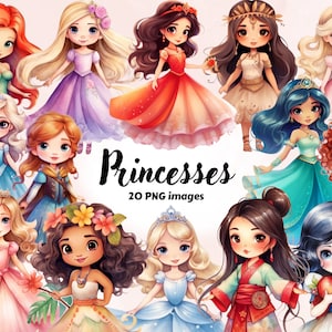 Kleine Prinzessin Clipart, Märchenprinzessin, Kinderzimmer Dekor PNG, Zauberhafte Prinzessin, Sublimation, Aquarell Prinzessin Clipart, Süße Prinzessin