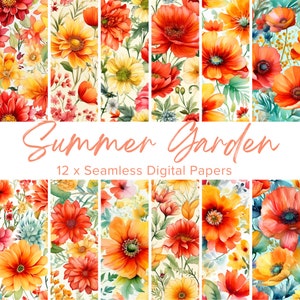 12 Floral Seamless Digital Papers, Watercolor Summer Flowers, Flowers Background, Flowers Seamless Patterns, Scrapbook, Floral Sublimation