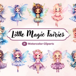 Magical Fairy Clipart Fairies Clipart Fairytale Clipart Watercolor Cute Fairy PNG Bundle Fairy Nursery Decor Sublimation Baby Fairy